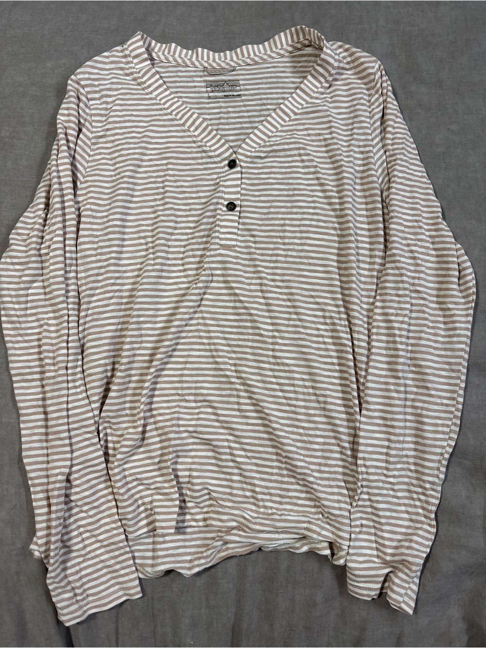 Patagonia Beige and White Striped Long-Sleeve Henley